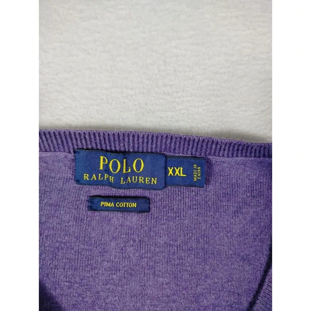 Polo Ralph Lauren Sweater Mens 2XL Purple‎ Pima Cotton V Neck Pullover Knit Pony